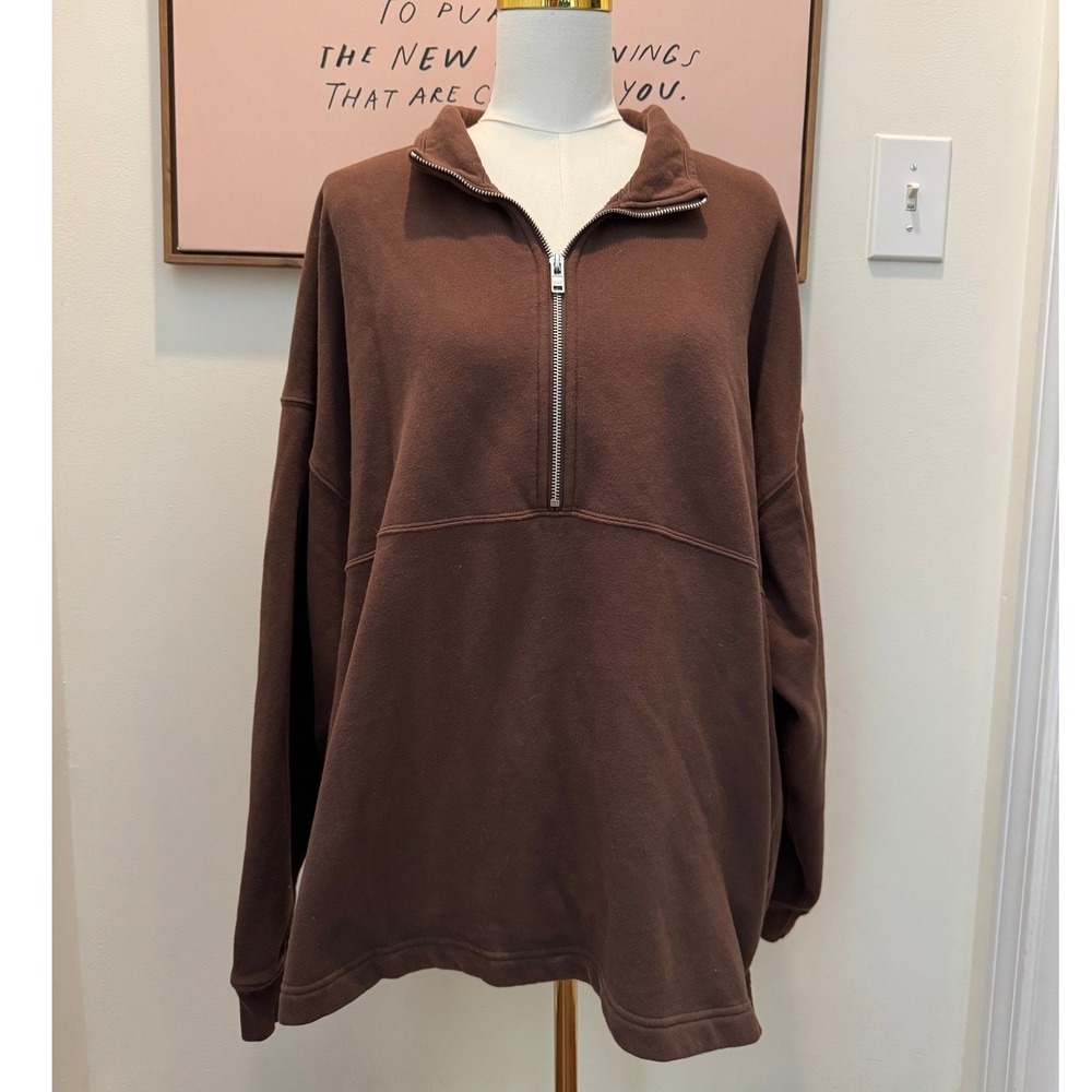 Abercrombie & Fitch Oversized Brown Quarter Zip Pullover Sweatshirt Women's‎ XL